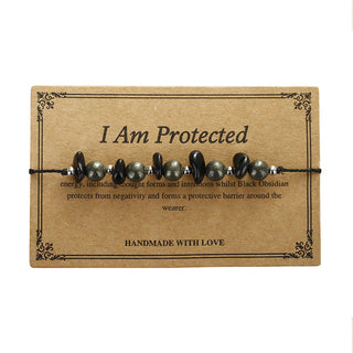 Buddha Gift I Am Protected Iron Pyrite Black Obsidian Fulfillment Bracelet