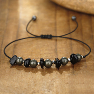 Buddha Gift I Am Protected Iron Pyrite Black Obsidian Fulfillment Bracelet