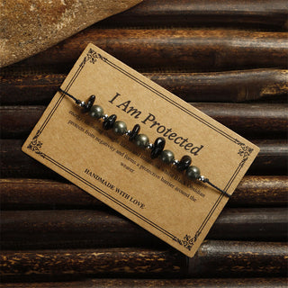 Buddha Gift I Am Protected Iron Pyrite Black Obsidian Fulfillment Bracelet