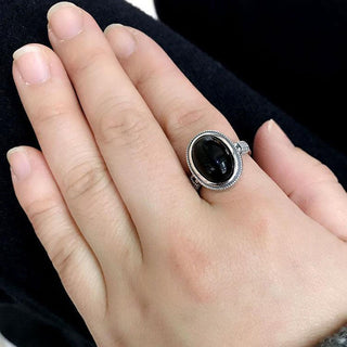 Buddha Gift Natural Black Onyx Adjustable Protection Ring