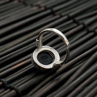 Buddha Gift Natural Black Onyx Adjustable Protection Ring