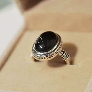 Buddha Gift Natural Black Onyx Adjustable Protection Ring