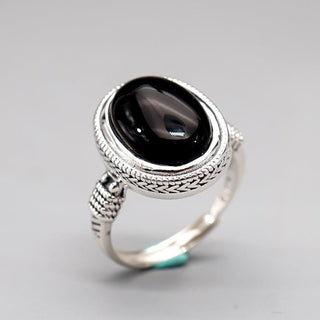 Buddha Gift Natural Black Onyx Adjustable Protection Ring