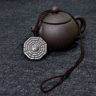 Buddha Gift Silver Sheen Obsidian Bagua Yin Yang Symbol Protection Necklace Pendant