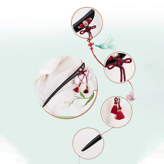Buddha Gift Ebony Red String Chinese Knot Tassel Protection Hairpin