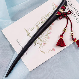Buddha Gift Ebony Red String Chinese Knot Tassel Protection Hairpin