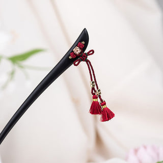 Buddha Gift Ebony Red String Chinese Knot Tassel Protection Hairpin