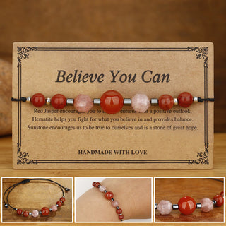 Buddha Gift Believe You Can Carnelian Red Jasper Hematite Sun Stone Positive Bracelet