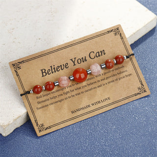 Buddha Gift Believe You Can Carnelian Red Jasper Hematite Sun Stone Positive Bracelet