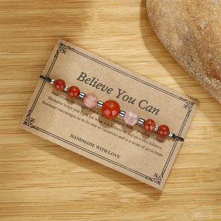 Buddha Gift Believe You Can Carnelian Red Jasper Hematite Sun Stone Positive Bracelet