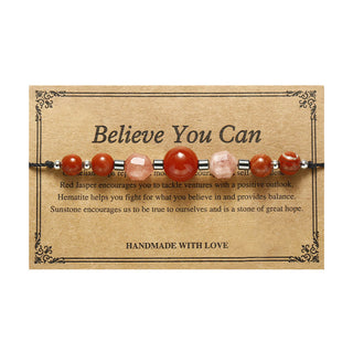 Buddha Gift Believe You Can Carnelian Red Jasper Hematite Sun Stone Positive Bracelet