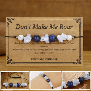 Buddha Gift Don't Make Me Roar Purple Agate Blue Lace Agate Blue Sodalite Protection Bracelet
