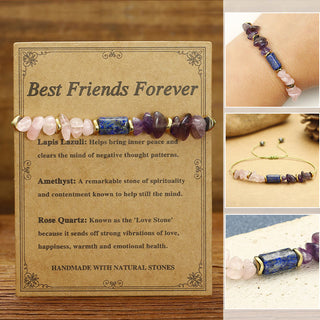 Buddha Gift Best Friends Forever Amethyst Rose Quartz Lazurite Spiritual Bracelet
