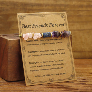 Buddha Gift Best Friends Forever Amethyst Rose Quartz Lazurite Spiritual Bracelet