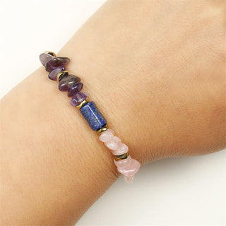 Buddha Gift Best Friends Forever Amethyst Rose Quartz Lazurite Spiritual Bracelet