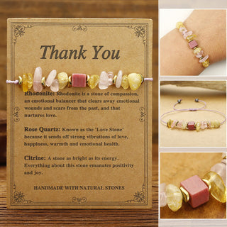Buddha Gift Thank You Rose Quartz Citrine Rhodonite Passionate Bracelet