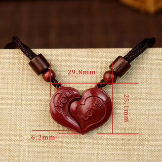 Buddha Gift 2Pcs LOVE YOU Natural Cinnabar Love Heart String Blessing Couple Necklace Pendant