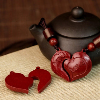 Buddha Gift 2Pcs LOVE YOU Natural Cinnabar Love Heart String Blessing Couple Necklace Pendant