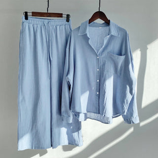 Buddha Gift 2Pcs Long Sleeve Shirt Top With Pockets Drawstring Pants Meditation Cotton Linen Clothing Women's Set