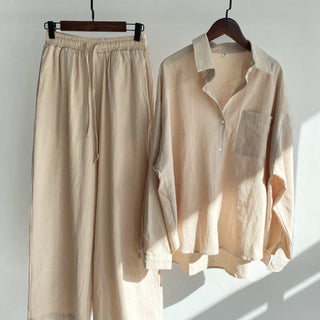 Buddha Gift 2Pcs Long Sleeve Shirt Top With Pockets Drawstring Pants Meditation Cotton Linen Clothing Women's Set