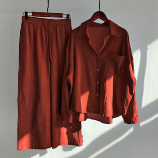 Buddha Gift 2Pcs Long Sleeve Shirt Top With Pockets Drawstring Pants Meditation Cotton Linen Clothing Women's Set