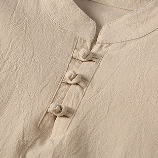 Buddha Gift 2Pcs Solid Color Frog-Button Tang Suit Cotton Linen Short Sleeve Pants Clothing Men's Set