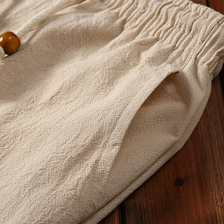 Buddha Gift 2Pcs Solid Color Frog-Button Tang Suit Cotton Linen Short Sleeve Pants Clothing Men's Set