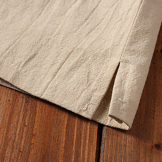 Buddha Gift 2Pcs Solid Color Frog-Button Tang Suit Cotton Linen Short Sleeve Pants Clothing Men's Set