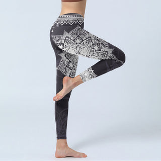 Buddha Gift Black Mandala Flowers Print Exercise Leggings Women's Yoga Pants