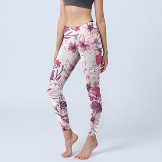 Buddha Gift Pink Rose Red Flowers Print Exercise Leggings Women's Yoga Pants