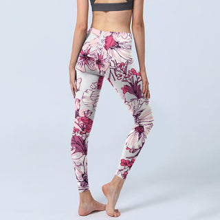 Buddha Gift Pink Rose Red Flowers Print Exercise Leggings Women's Yoga Pants