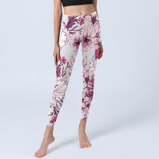 Buddha Gift Pink Rose Red Flowers Print Exercise Leggings Women's Yoga Pants