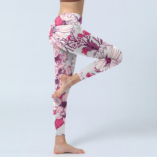 Buddha Gift Pink Rose Red Flowers Print Exercise Leggings Women's Yoga Pants