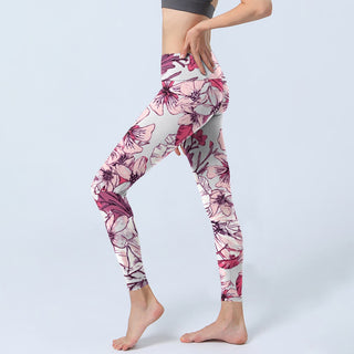 Buddha Gift Pink Rose Red Flowers Print Exercise Leggings Women's Yoga Pants