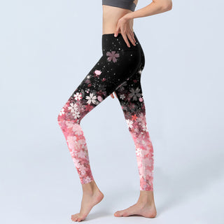 Buddha Gift Pink Cherry Blossoms Print Exercise Leggings Women's Yoga Pants