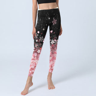 Buddha Gift Pink Cherry Blossoms Print Exercise Leggings Women's Yoga Pants