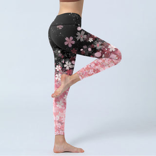 Buddha Gift Pink Cherry Blossoms Print Exercise Leggings Women's Yoga Pants