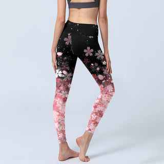 Buddha Gift Pink Cherry Blossoms Print Exercise Leggings Women's Yoga Pants