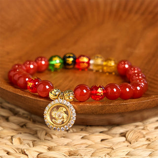 Buddha Gift Red Agate Om Mani Padme Hum Five Directions Gods of Wealth Zircon Cyclone Charm Self-acceptance Bracelet