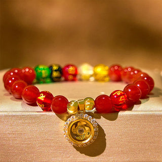 Buddha Gift Red Agate Om Mani Padme Hum Five Directions Gods of Wealth Zircon Cyclone Charm Self-acceptance Bracelet