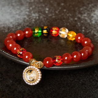 Buddha Gift Red Agate Om Mani Padme Hum Five Directions Gods of Wealth Zircon Cyclone Charm Self-acceptance Bracelet