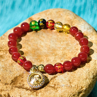 Buddha Gift Red Agate Om Mani Padme Hum Five Directions Gods of Wealth Zircon Cyclone Charm Self-acceptance Bracelet