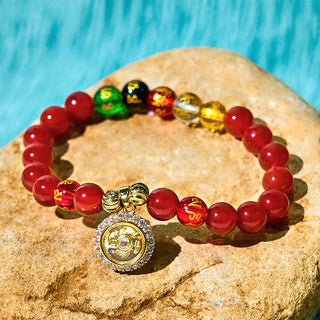 Buddha Gift Red Agate Om Mani Padme Hum Five Directions Gods of Wealth Zircon Cyclone Charm Self-acceptance Bracelet