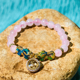 Buddha Gift Pink Crystal Color Change Double PiXiu Cyclone Charm Warmth Bracelet