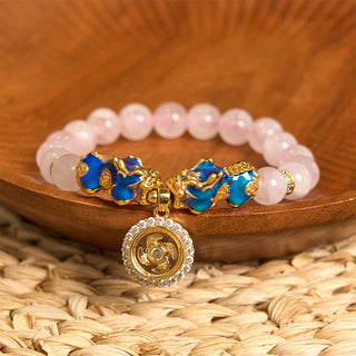 Buddha Gift Pink Crystal Color Change Double PiXiu Cyclone Charm Warmth Bracelet