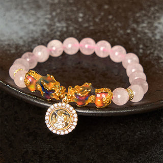 Buddha Gift Pink Crystal Color Change Double PiXiu Cyclone Charm Warmth Bracelet