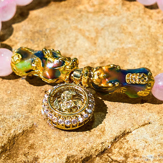 Buddha Gift Pink Crystal Color Change Double PiXiu Cyclone Charm Warmth Bracelet