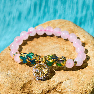 Buddha Gift Pink Crystal Color Change Double PiXiu Cyclone Charm Warmth Bracelet