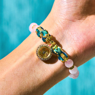 Buddha Gift Pink Crystal Color Change Double PiXiu Cyclone Charm Warmth Bracelet