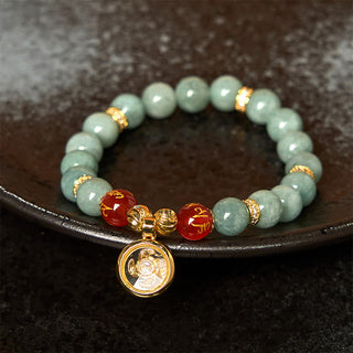 Buddha Gift Natural Green Jade Om Mani Padme Hum Cyclone Charm Luck Bracelet